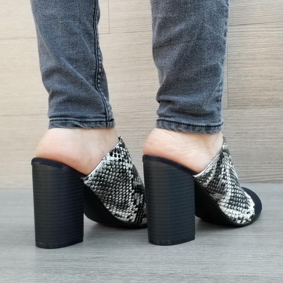 Snake Print Open Toe Slip on Chunky High Heel-P - Picture 6 of 8